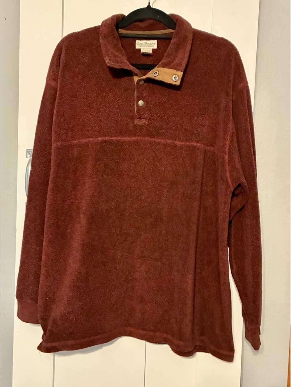 Norm Thompson Men's Large Burgundy Fleece Snap-Button Pullover Sweater